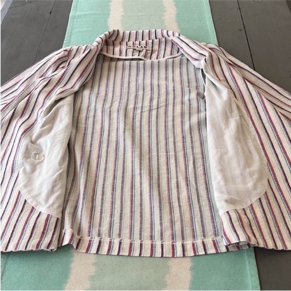 Anthropologie Dolan Linen Blend Striped Double Breasted Anna Blazer - Picture 7 of 14